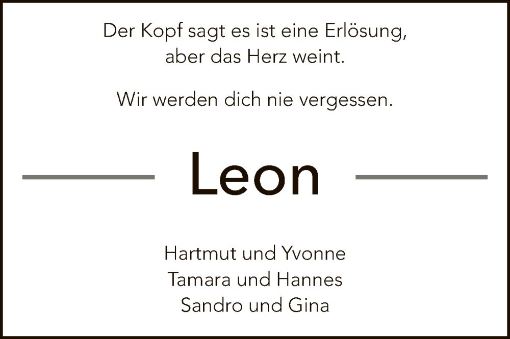  Traueranzeige für Leon Genkinger vom 09.08.2022 aus Reutlinger General-Anzeiger