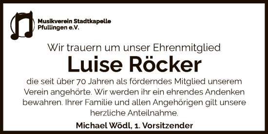 Anzeige von Luise Röcker von Reutlinger General-Anzeiger
