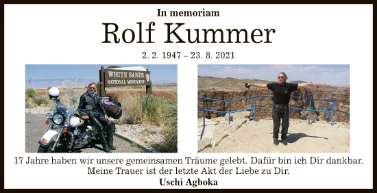 Anzeige von Rolf Kummer von Reutlinger General-Anzeiger