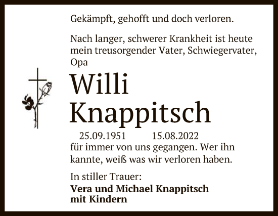 Anzeige von Willi Knappitsch von Reutlinger General-Anzeiger