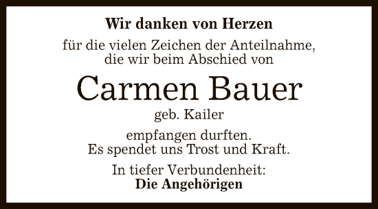 Anzeige von Carmen Bauer von Reutlinger General-Anzeiger