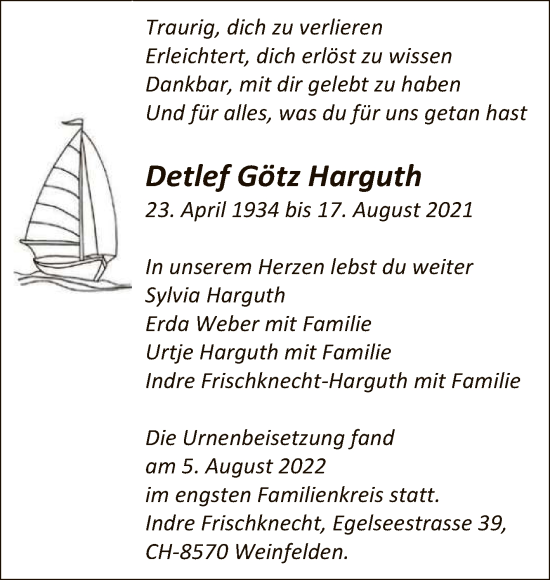 Anzeige von Detlef Götz Harguth von Reutlinger General-Anzeiger