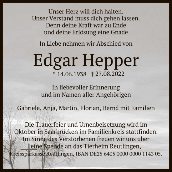 Anzeige von Edgar Hepper von Reutlinger General-Anzeiger