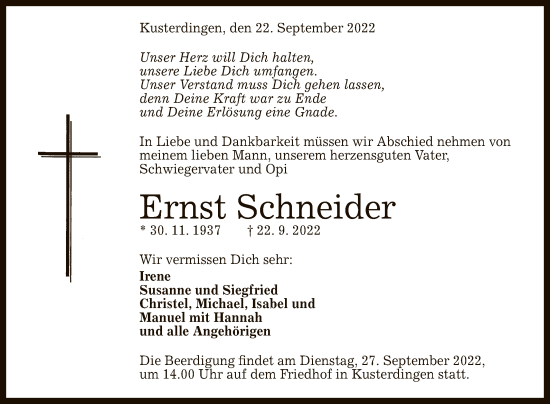 Anzeige von Ernst Schneider von Reutlinger General-Anzeiger
