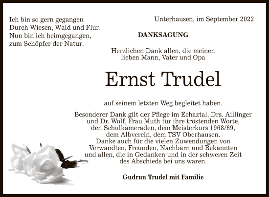 Anzeige von Ernst Trudel von Reutlinger General-Anzeiger