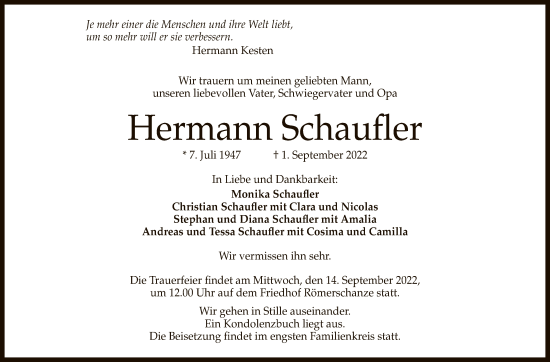 Anzeige von Hermann Schaufler von Reutlinger General-Anzeiger