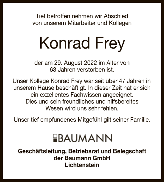 Anzeige von Konrad Frey von Reutlinger General-Anzeiger