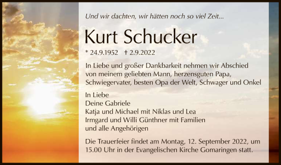 Anzeige von Kurt Schucker von Reutlinger General-Anzeiger