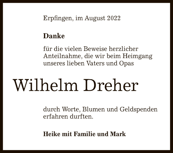 Anzeige von Wilhelm Dreher von Reutlinger General-Anzeiger