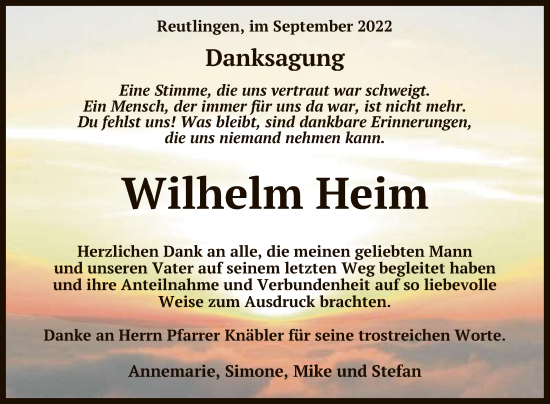 Anzeige von Wilhelm Heim von Reutlinger General-Anzeiger