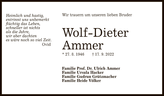 Anzeige von Wolf-Dieter Ammer von Reutlinger General-Anzeiger