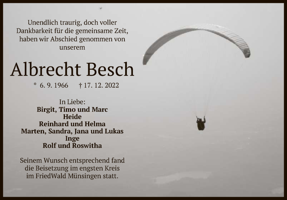  Traueranzeige für Albrecht Besch vom 14.01.2023 aus Reutlinger General-Anzeiger
