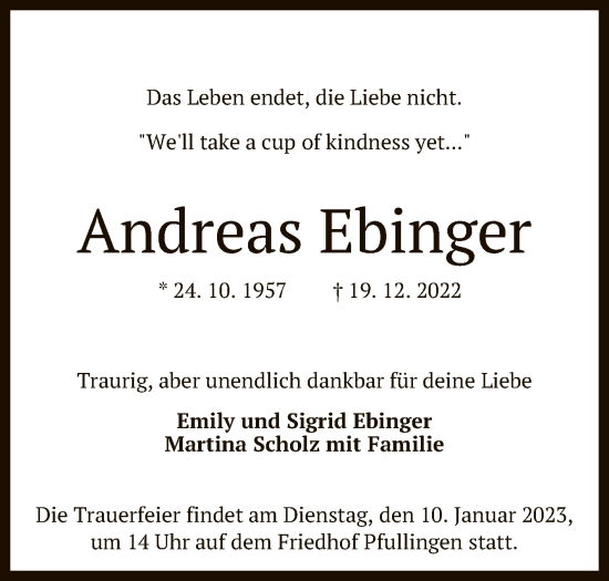 Anzeige von Andreas Ebinger von Reutlinger General-Anzeiger