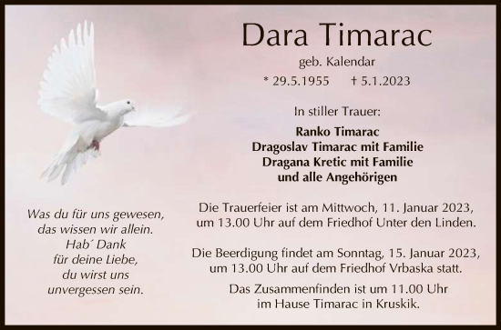 Anzeige von Dara Timarac von Reutlinger General-Anzeiger