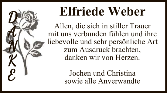 Anzeige von Elfriede Weber von Reutlinger General-Anzeiger