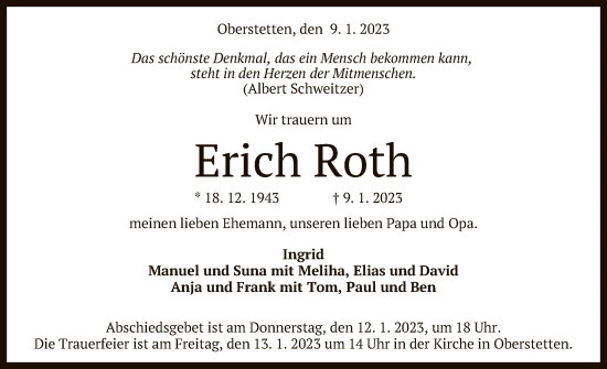 Anzeige von Erich Roth von Reutlinger General-Anzeiger