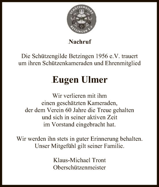 Anzeige von Eugen Ulmer von Reutlinger General-Anzeiger