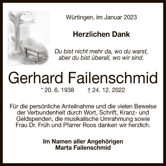 Anzeige von Gerhard Failenschmid von Reutlinger General-Anzeiger