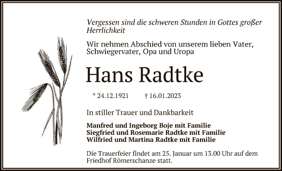 Anzeige von Hans Radtke von Reutlinger General-Anzeiger