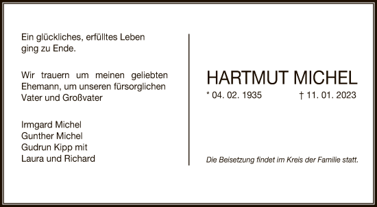 Anzeige von Hartmut Michel von Reutlinger General-Anzeiger