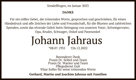 Anzeige von Johann Jahraus von Reutlinger General-Anzeiger