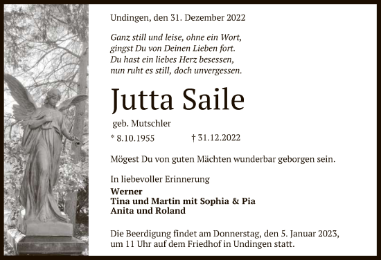 Anzeige von Jutta Saile von Reutlinger General-Anzeiger