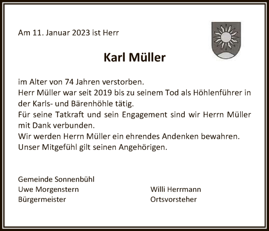Anzeige von Karl Müller von Reutlinger General-Anzeiger