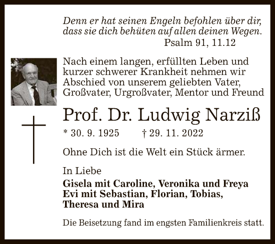 Anzeige von Ludwig Narziß von Reutlinger General-Anzeiger
