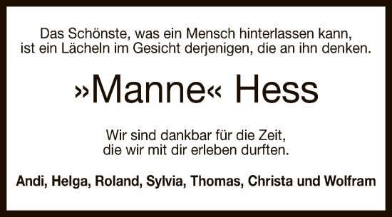 Anzeige von Manne Hess von Reutlinger General-Anzeiger