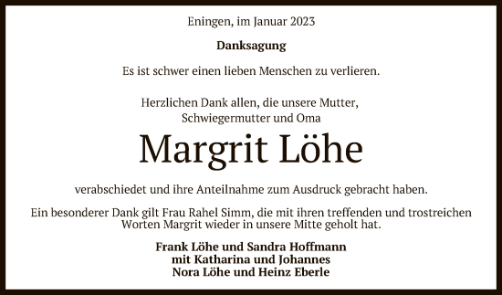 Anzeige von Margrit Löhe von Reutlinger General-Anzeiger