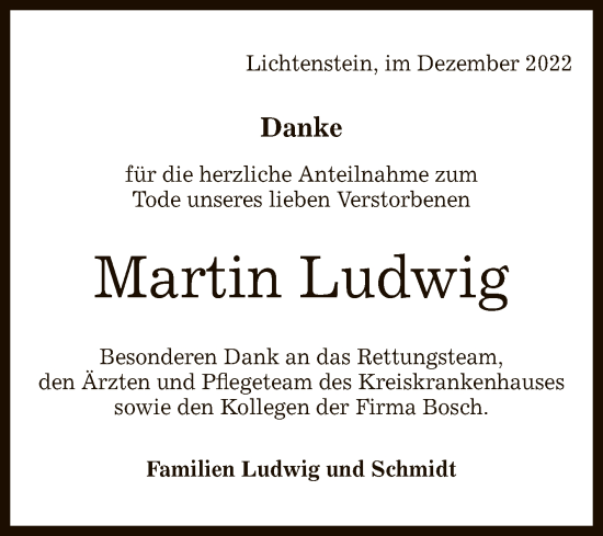Anzeige von Martin Ludwig von Reutlinger General-Anzeiger
