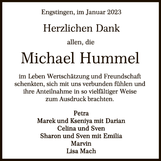 Anzeige von Michael Hummel von Reutlinger General-Anzeiger