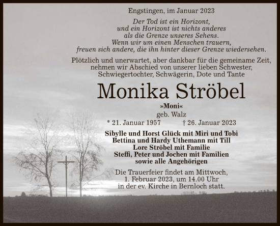 Anzeige von Monika Ströbel von Reutlinger General-Anzeiger
