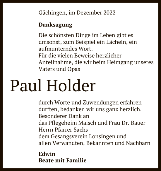 Anzeige von Paul Holder von Reutlinger General-Anzeiger