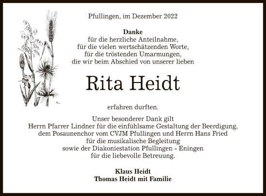 Anzeige von Rita Heidt von Reutlinger General-Anzeiger