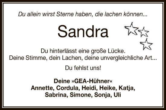 Anzeige von Sandra  von Reutlinger General-Anzeiger