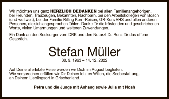 Anzeige von Stefan Müller von Reutlinger General-Anzeiger