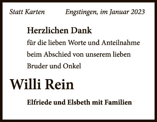 Anzeige von Willi Rein von Reutlinger General-Anzeiger