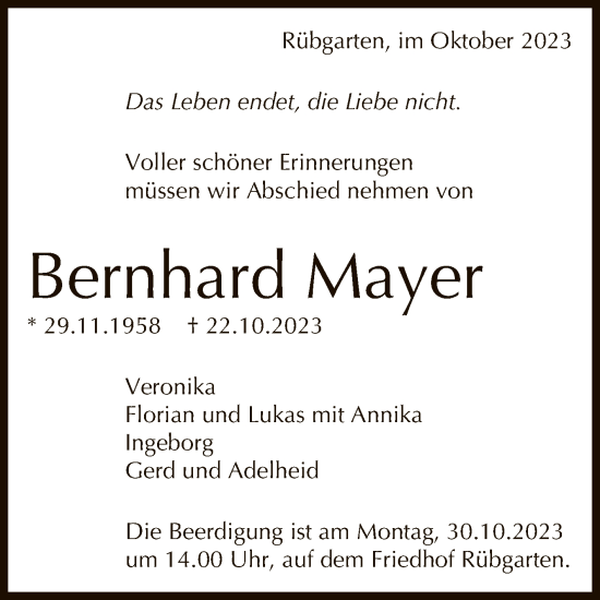 Anzeige von Bernhard Mayer von Reutlinger General-Anzeiger