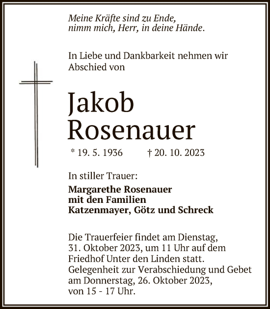 Anzeige von Jakob Rosenauer von Reutlinger General-Anzeiger