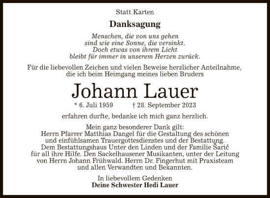 Anzeige von Johann Lauer von Reutlinger General-Anzeiger