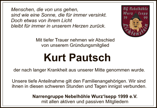 Anzeige von Kurt Pautsch von Reutlinger General-Anzeiger