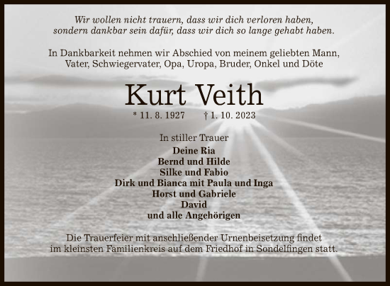 Anzeige von Kurt Veith von Reutlinger General-Anzeiger