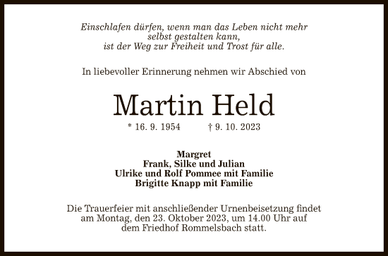 Anzeige von Martin Held von Reutlinger General-Anzeiger