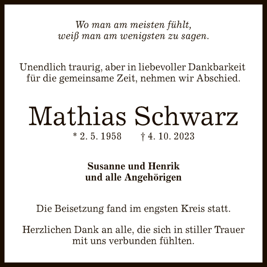 Anzeige von Mathias Schwarz von Reutlinger General-Anzeiger