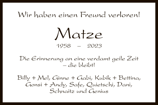 Anzeige von Matze  von Reutlinger General-Anzeiger