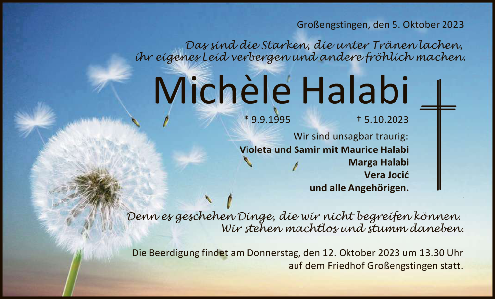  Traueranzeige für Michele Halabi vom 07.10.2023 aus Reutlinger General-Anzeiger