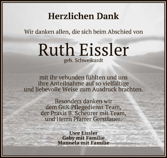 Anzeige von Ruth Eissler von Reutlinger General-Anzeiger