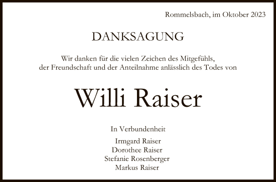 Anzeige von Willi Raiser von Reutlinger General-Anzeiger