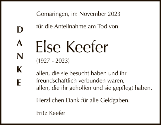 Anzeige von Else Keefer von Reutlinger General-Anzeiger